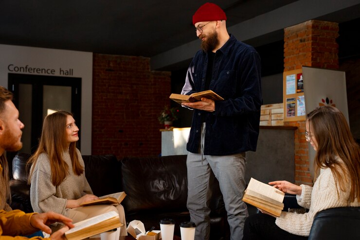 side-view-smiley-man-reading-book_23-2150062146